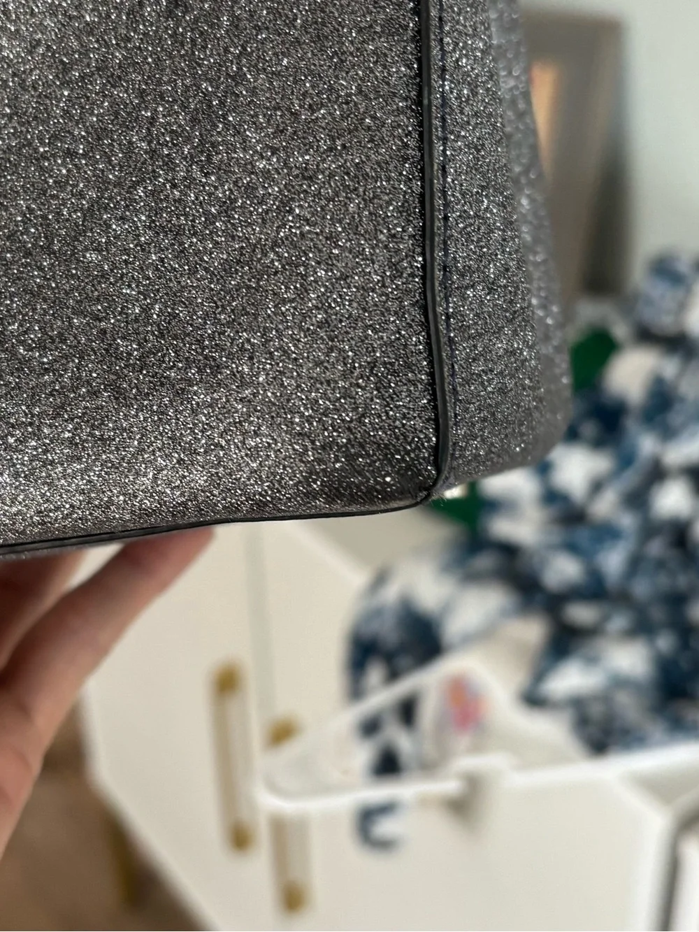 kate spade Metallic Navy Trista Glitter Shopper Structured crossbody tote